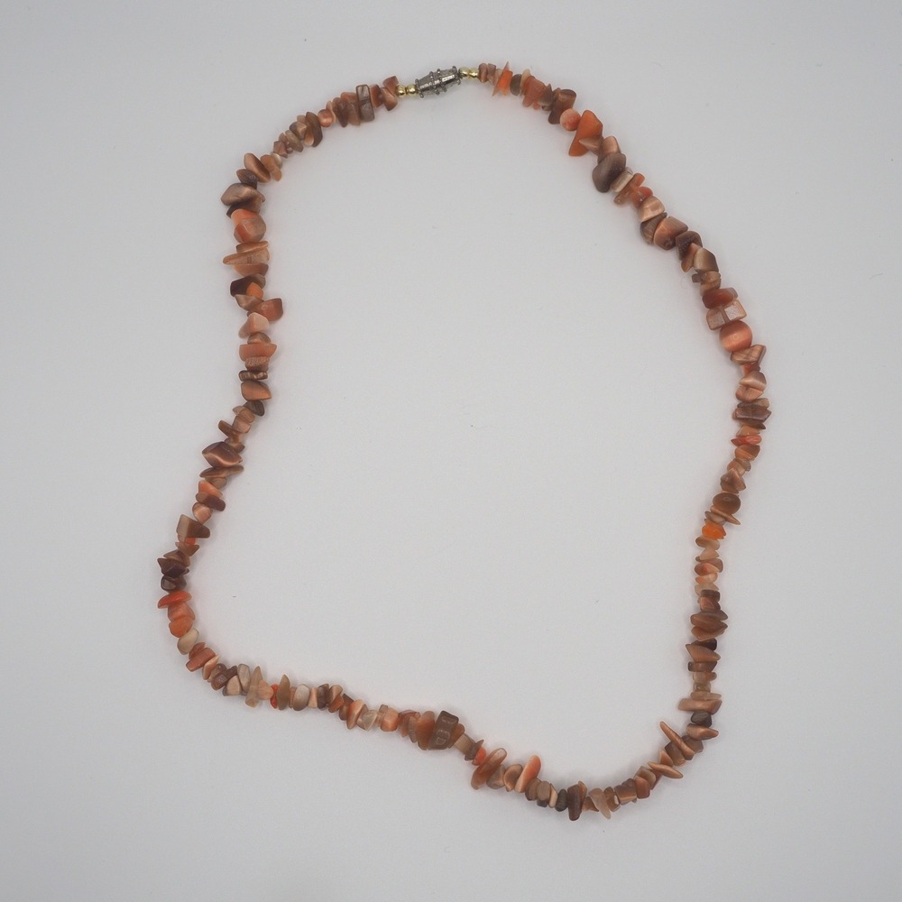 Artisan Chatoyant Chip Bead Necklace Brown Orange Earth Tones Shimmer 18" Boho
